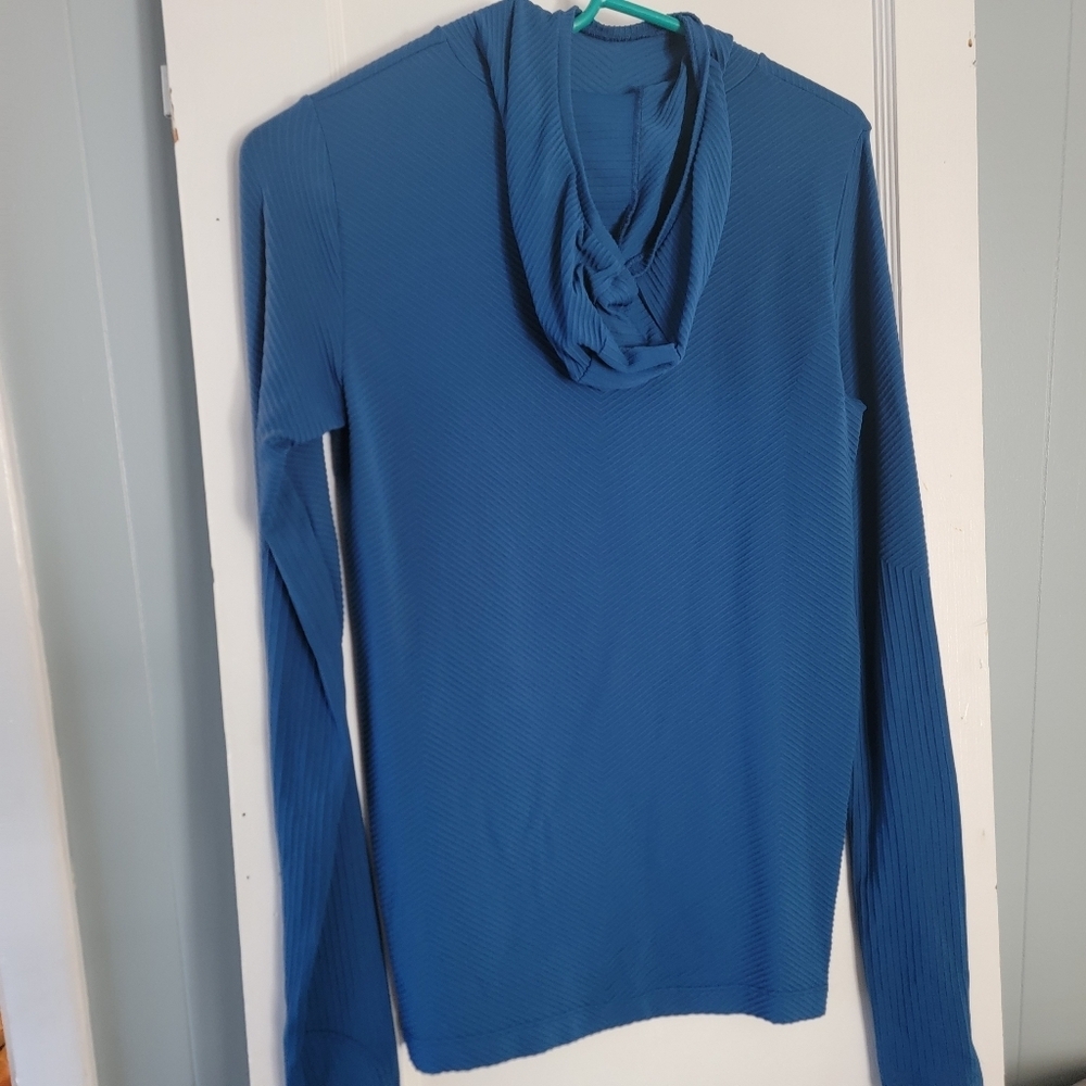 Athleta, Ribbed Longsleeve Hoodie, Blue, Medium
